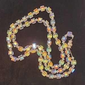 Vintage Czeck Swarvroski Aurora Boeralis Crystal Cubes Necklace